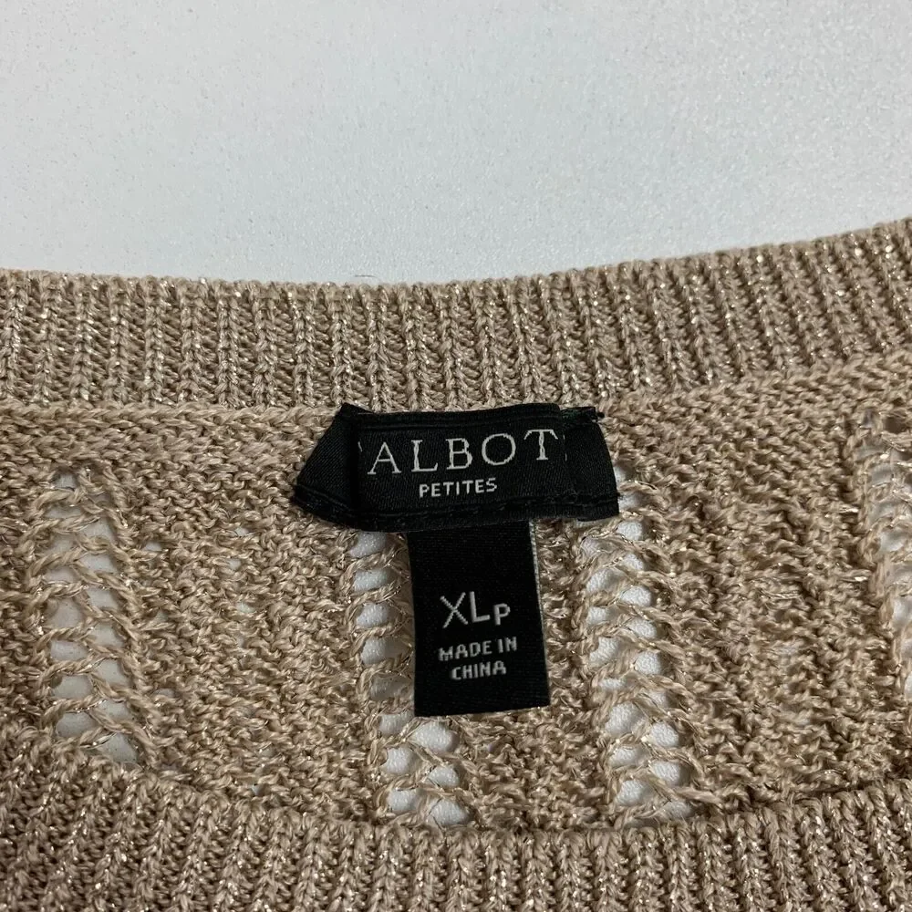 Talbots Sweater Womens XLP Gold Petite Linen Metallic Blend Open Knit Pullover